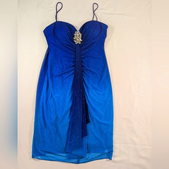 Reigon On Elegant Blue Embellished Sleeveless Evening Mini Dress Size 9/10 - Picture 1 of 12